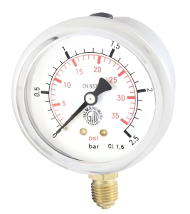 RADIAL PRESSURE GAUGE 1/4" 63MM 2.5BAR GLYCERINE