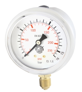  RADIAL PRESSURE GAUGE 1/4" 63MM 16BAR GLYCERINE 